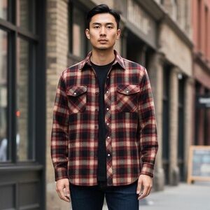 David Harrison Vintage Long Sleeve Flannel Red Black Off White Button Down Shirt